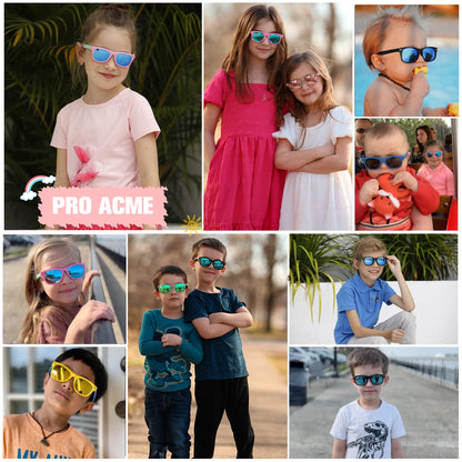 Pro Acme Kids Polarized Sunglasses, Flexible TPEE Rubber Toddler Shades for Girls Boys, Ages 3-12（A1 Pink/Blue + Black/Blue + Crystal/Pink Mirrored）
