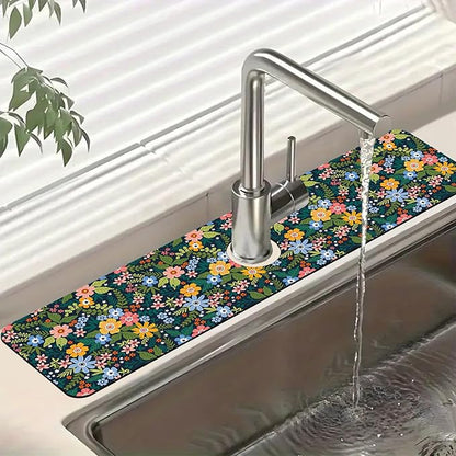 Colorful Flower Kitchen Sink Splash Guard Faucet Mat Flowers Leaves Super
