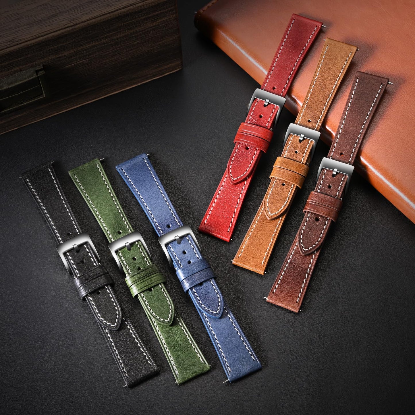 ULLCHRO Leather Watch Straps for Men & Women - Quick Release - Stainless Steel Buckle - Replacement Strap - Band With 17mm, 18mm, 19mm, 20mm, 21mm, 22mm (20mm, Green)
