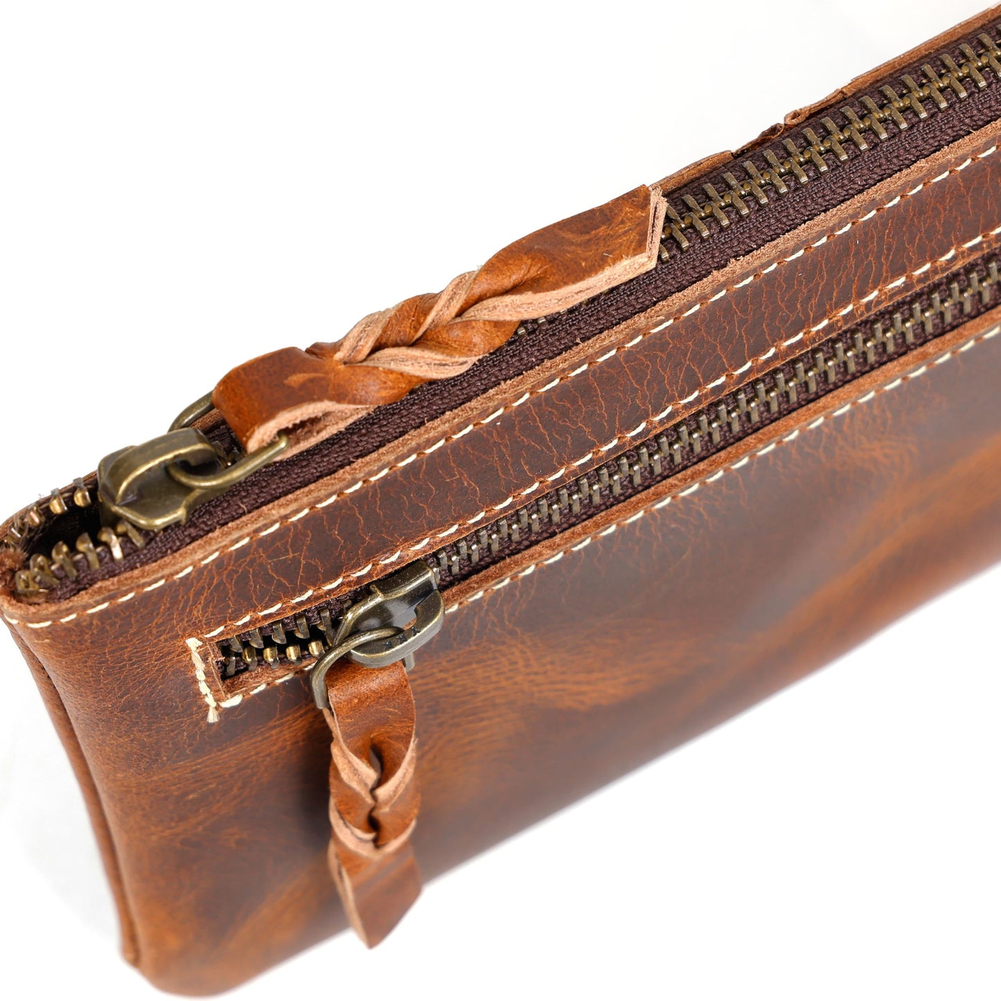 LEATHER TOWN Leather Pencil Case Pouch 8" x 4" - Leather Pen Case with Zipper (Brown)