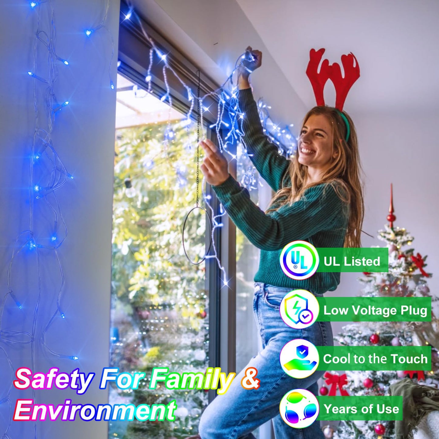WUXYIYANG 82FT 810 LED Outdoor Christmas Lights - 180 Ice Drops, 12 Pro Modes with Timer Memory & Brightness, Waterproof Hanging Ice String Light for Holiday Wedding Garden Fence House Decor (Blue)