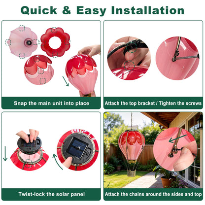 Hot Air Balloon Solar Lantern Outdoor Waterproof, Solar Powered Light for Garden Patio Yard Pathway Porch, Gift for Mom Grandma Women – Pink (1 Pack)