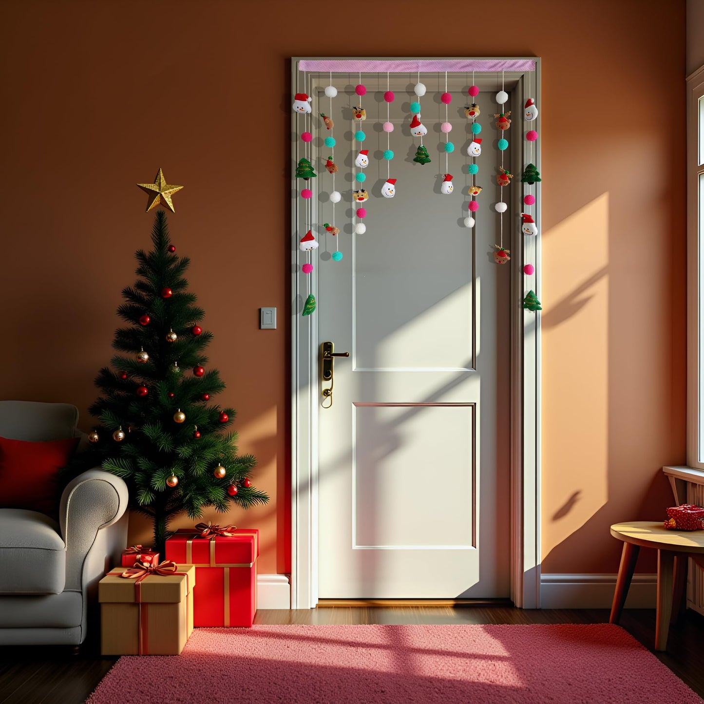 Kynthyre Cute Plush Christmas Curtain for Door Window Wall 34" W x 36" L Self-Adhesive Curtain for Living Room and Bedroom Decor