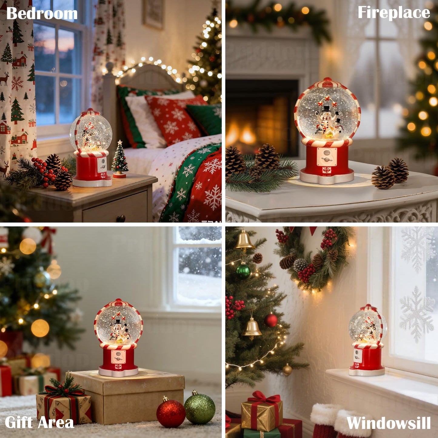 Priddop Snowman Snow Globe Christmas Classic Candy Vending Machine Shape Gifts USB/Battery Musical Glitter Snowfall USB/Battery Timer Christmas Decorations Indoor 7.8 inch