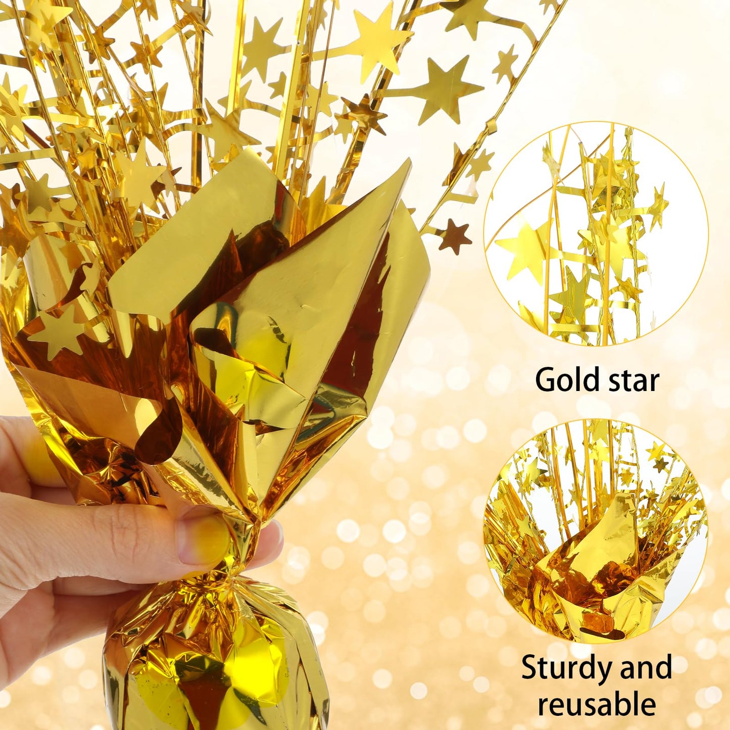 Moheaaei Centerpiece Star Table Decorations, 10 Pcs Glitter Gold Star Centerpieces for Party, Metallic Foil Spray Table Topper Decor for Birthday Wedding Anniversary New Year Holiday