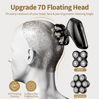 SHPAVVER Head Shavers for Bald Men: 5-in-1 Detachable Electric Razor - IPX7 Waterproof Wet Dry Shaving for Balder - LED Display & Precision Blades Rotary Shavers (Deep Black)