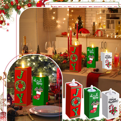 SiliFine 3 Pcs Christmas Candle Holders Xmas Table Centerpieces Decorations Wooden Tealight Candle Holders Rustic Table Centerpieces for Home Office Xmas Decor Gifts