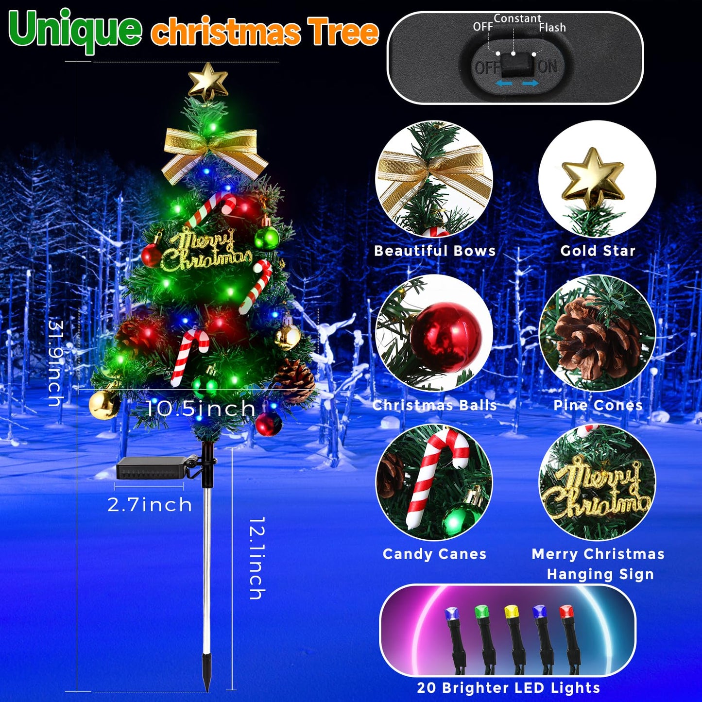 BEIDOULU Solar Christmas Decorations Outdoor，DEIDOULU Solar Christmas Tree, 2 Pack 40 Led Light 2 Modes Outdoor Xmas Tree Light décor Pathway Lights Patio Yard