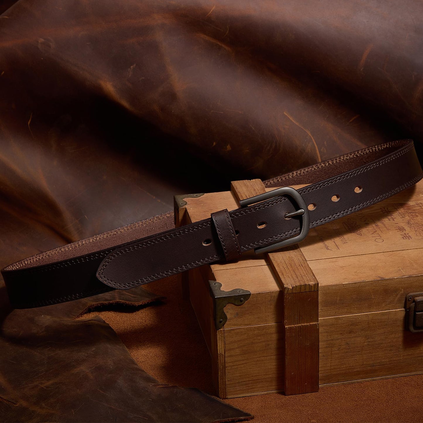 DENGFENGZHE Men's Full Grain Leather Belt for Everyday Casual Jeans, 1.5" Handmade Men Leather Belts with Gift Box (Brown, 36(Fits Waist 34"-35"))