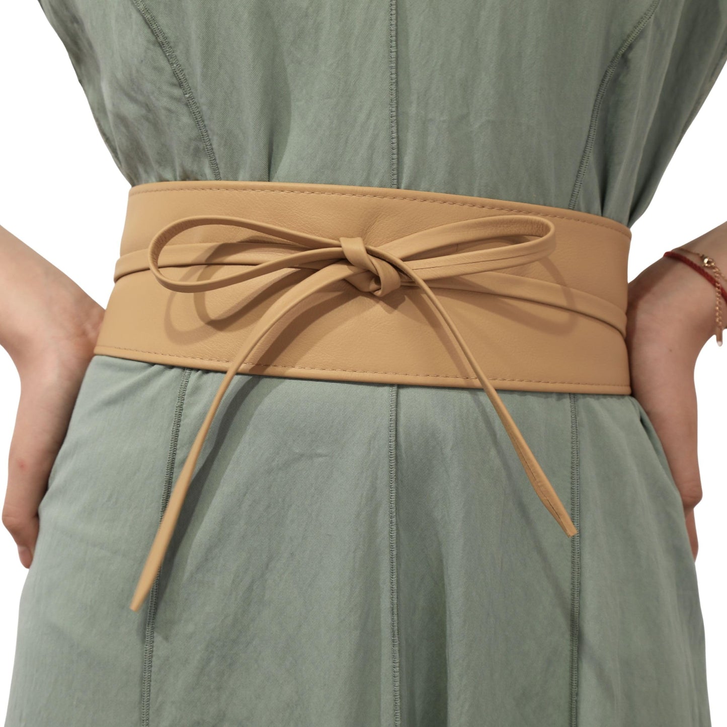 FASHIONGEN - Woman Italian leather Obi belt, CASSIANE - Beige, 3XL