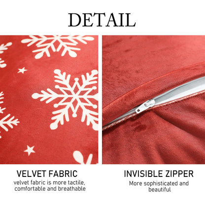 ISAENNE Design Square Classic Chrismas Style Throw Pillow Covers 18"x18", Red Soft Velvet Cushion Cover with Snowflakes Pattern Decor Pillowcases for Bed,Living Room,Outdoor,Car