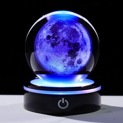 3D Moon Model Crystal Ball Led Lamp Base - Space Decor World Globe Planets Sphere Night Light 80mm 3.15 Inch - Solar System Decor Best Birthday Astronomy Gifts for Men Physics Science Teacher