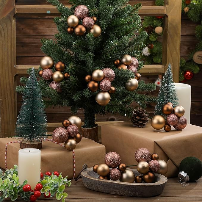 8 Pcs Brown Christmas Tree Picks 7.87 Inch Christmas Balls Ornaments Xmas Hanging Decorations for Xmas Tree Topper DIY Wreath Holiday Floral Vase Fillers Crafts Home Decor
