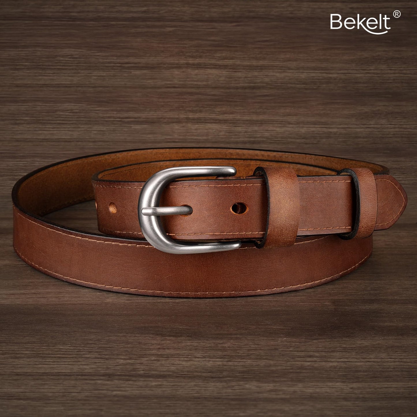 Bekelt Genuine Leather Belt for Women with Gold/Silver Buckle Women's Full Grain Leather Waist Belt for Jeans Dresses Pants