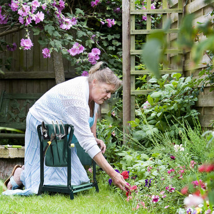 OFFICEJOY 2-in-1 Garden Kneeler & Seat, Folding Seat w/EVA Foam Kneeling Pad & Removable Tools Pouch, Sturdy Steel Frame, No Assembly, Portable Heavy Duty Garden Stool for Women & Men