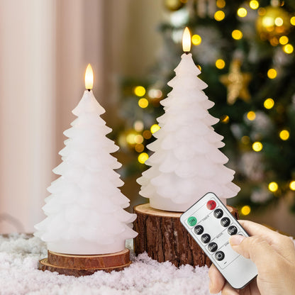 AFINETH Christmas Tree Candles with Remote, 2 Pack White Flameless Candles Battery Operated, Real Wax Flickering Christmas Led Candle Decorations for Winter Home Holiday Xmas Gift