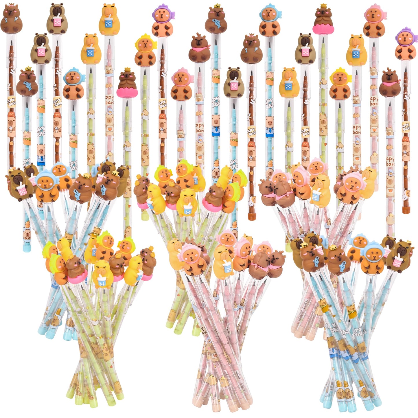 Ulema 48 Pieces Cute Capybara Stackable Pencils Capybara Study Supplies Translucent Multi Point Push Fun Pencils Gifts for School Supplies Classroom Rewards.