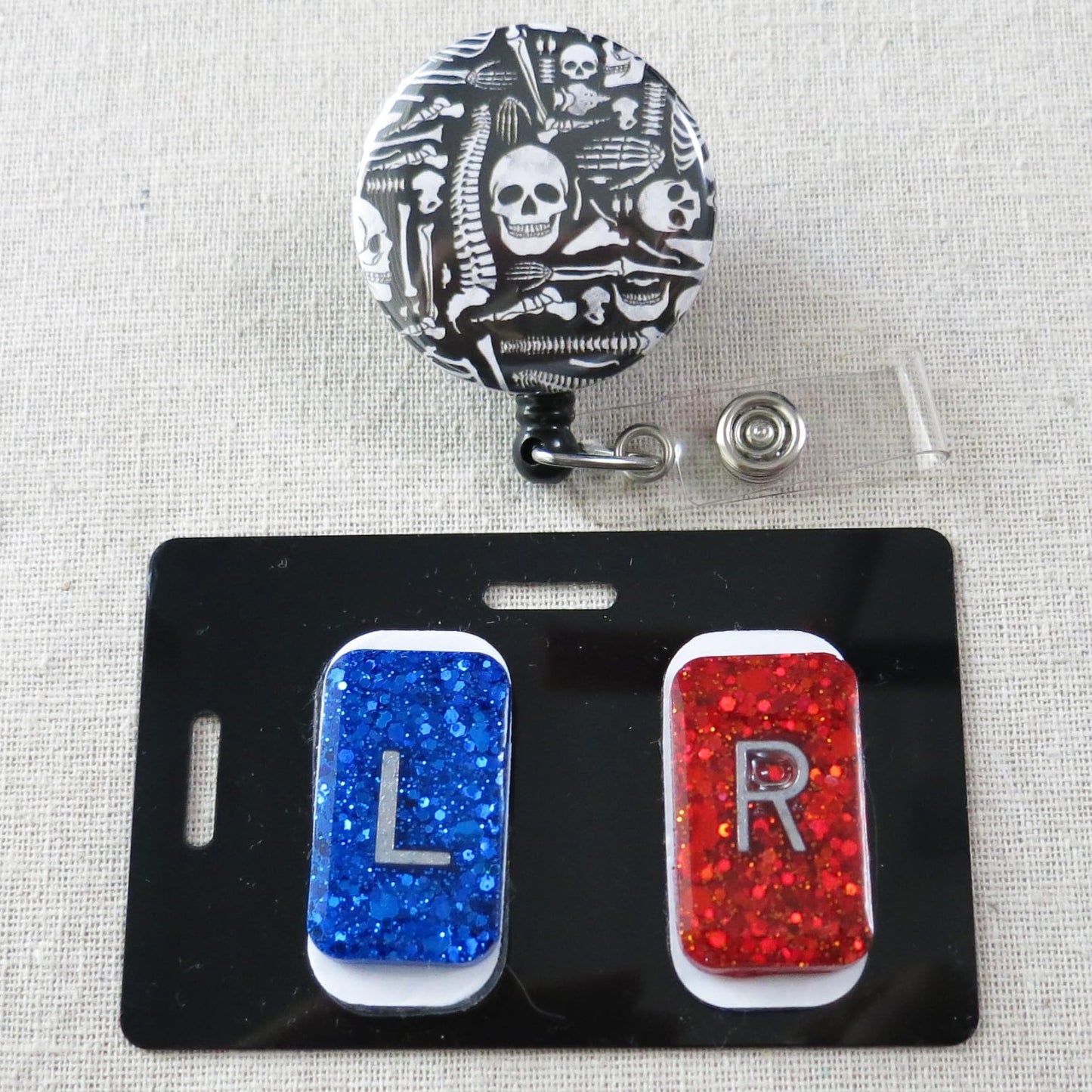 X-Ray Tech Essentials Bundle - Includes Skeleton Badge Reel, Set of Two X-Ray Markers L and R, X-Ray Marker Holder, and X-Ray Marker Adhesive Set
