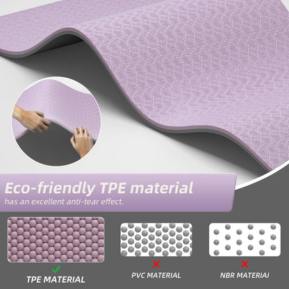 ONLYHE Extra Thick 12mm TPE Exercise Yoga Mat with Strap, 72"L x 24.8"W Non-slip Workout Mat for gymnastics, Pilates, Home, Workout, Gym Floor Fitness (Purple + Grey)
