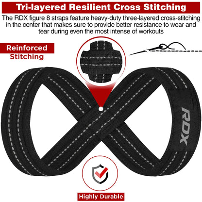 RDX Weight Lifting Straps Figure 8, Anti Slip Strap with Cuffs Wrist Support for Gym Workout Deadlift Powerlifting Bodybuilding Weightlifting, Fitness Strength Training, Hand Bar Grip for Men