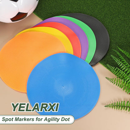 YELARXI Spot Markers for Agility Dot, Non-Slip Poly Spots Floor Dots Flat Field Soccer Training Equipment 9 in & 18 Pcs & Red/Green/Purple -Fitting for (Gym/Sports/Training/PE Games/Dance)
