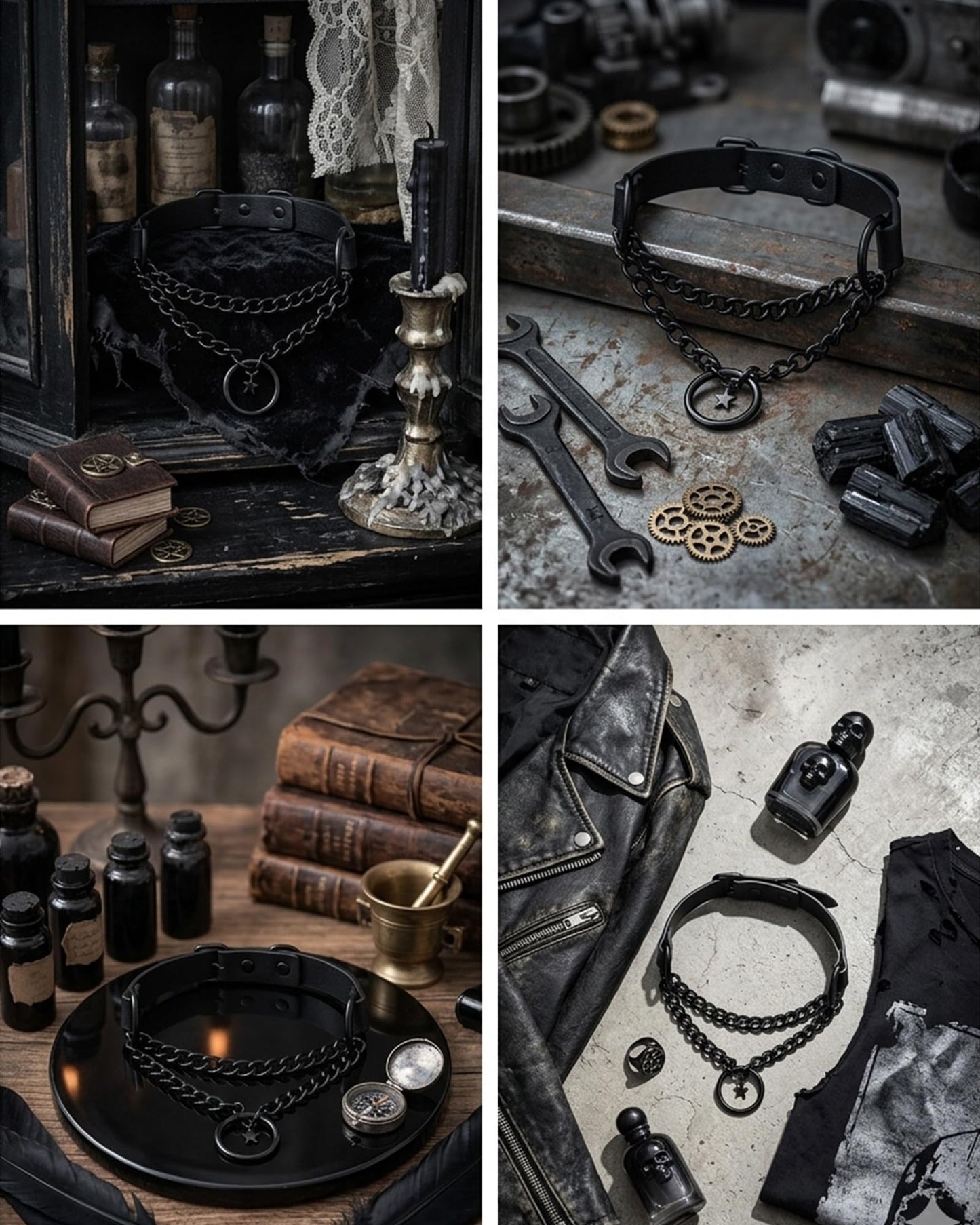 rgwtgkyh Black Gothic Star O-Ring Choker Necklace for Women Stainless Steel Leather Chain Punk Grunge Emo Alternative Statement Jewelry Gift