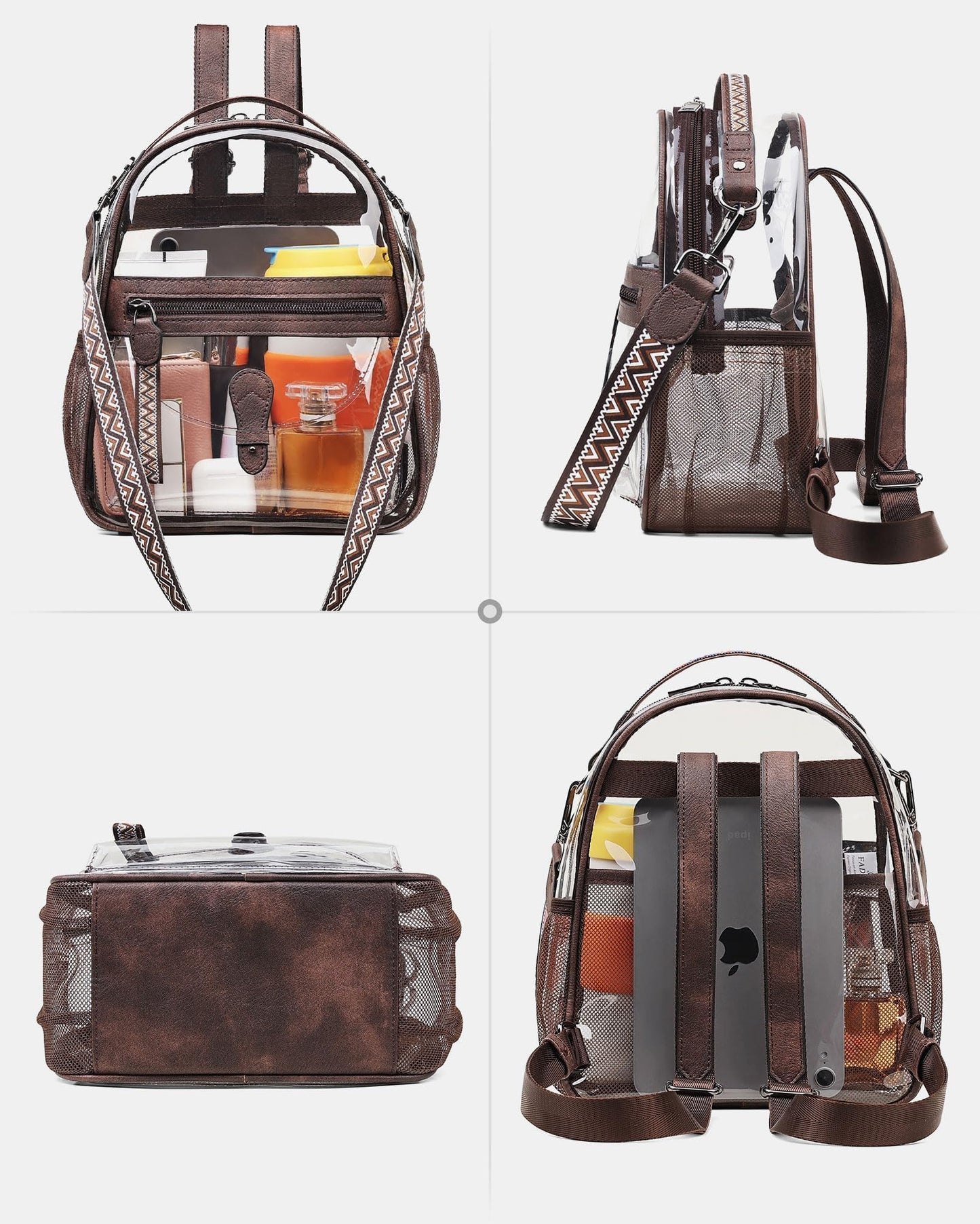 FADEON Clear Small Backpack Purse for Women, Designer Transparent Shoulder Handbag, PVC Mini Clear Bag for Stadium Approved