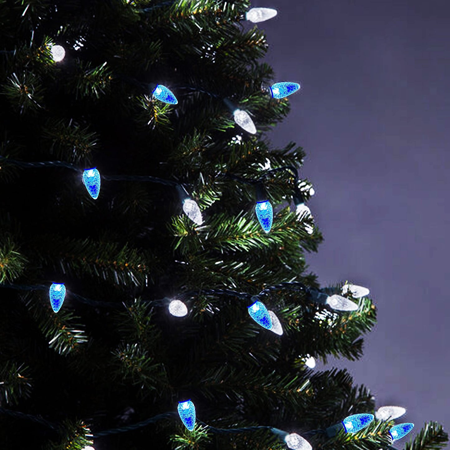 MXTCLM C6 Christmas Lights 50 LED Blue + Cool White Strawberry 18ft Waterproof String Lights for Outdoor Indoor Garden Yard Home Party Christmas Tree Decoration(Blue+Cool White)