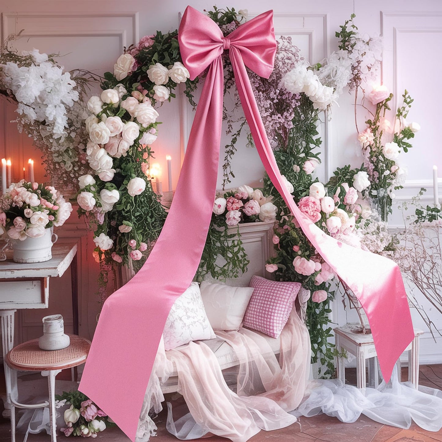 Froova Big Pink Bow Decor 50x20 Inch Coquette Birthday Decorations, Large Giant Velvet Coquette Room Wall Decor Bridal Shower Wedding Girl Just Want to Be One (Heavyweight Velvet, Shaping Process)
