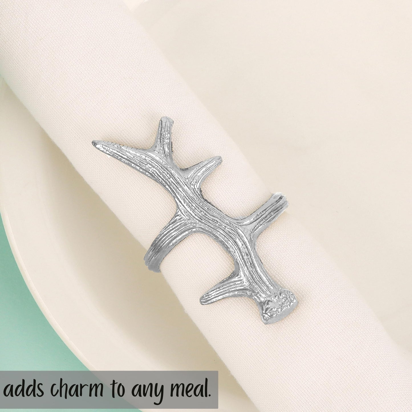 Set of 12 Antler Napkin Rings for Dining Table Décor - Rustic Metal Napkin Holder Rings for Christmas, Weddings, Parties, Holiday Dinner & Everyday Use (Silver) - ALPHA Living HOME