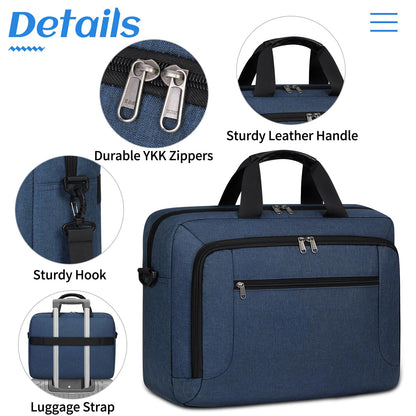 Laptop Bag 17.3 Inch Laptop Briefcase Large Waterproof Laptop Case for Men Women Business Office Work Computer Bag 17 Inch Adjustable Shoulder Messenger Bag, Blue