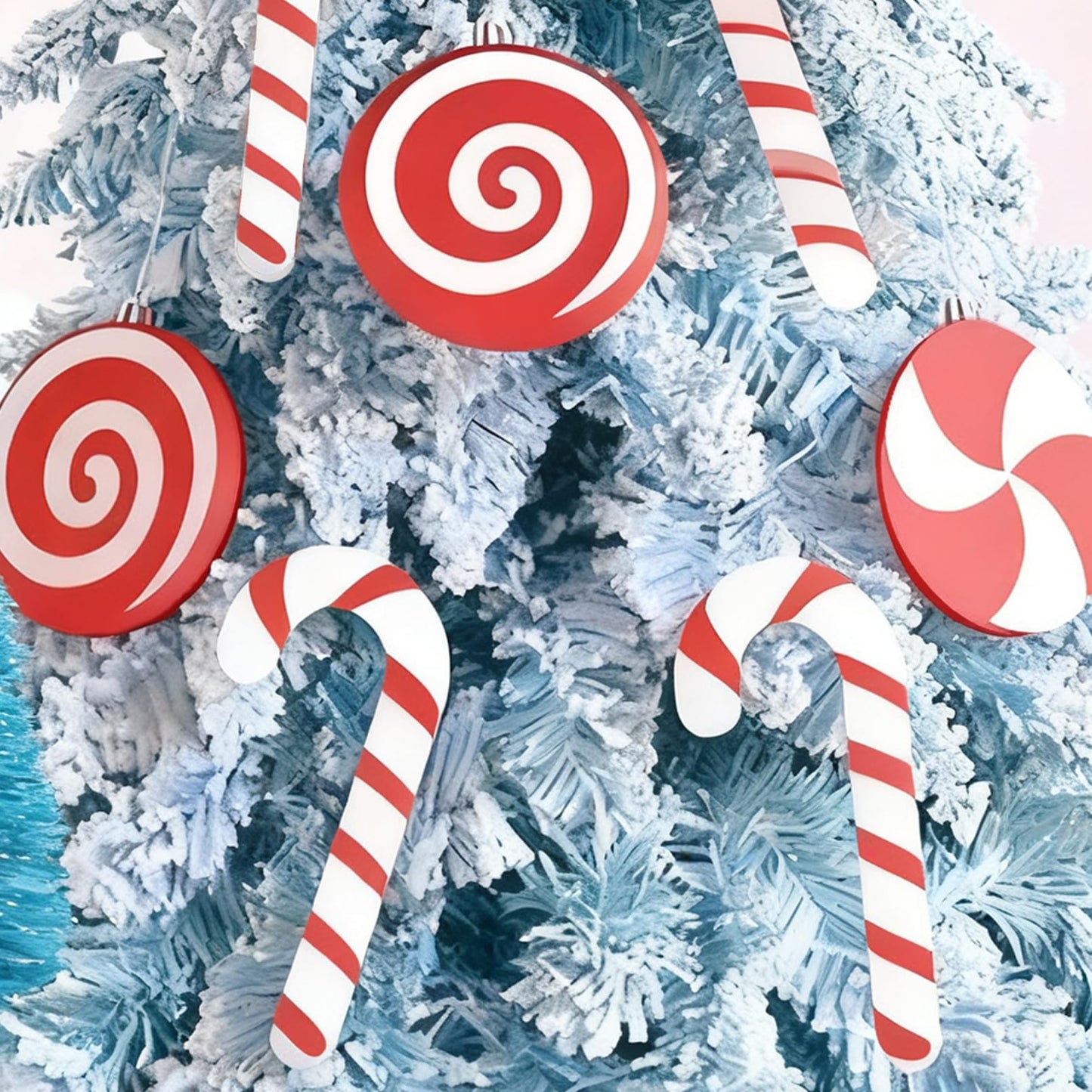 10ct Red and White Christmas Tree Ornaments Shatterproof - Candy Cane and Lollipop Decorations for Xmas Tree, Candyland Theme Party Supplies, Family Kids