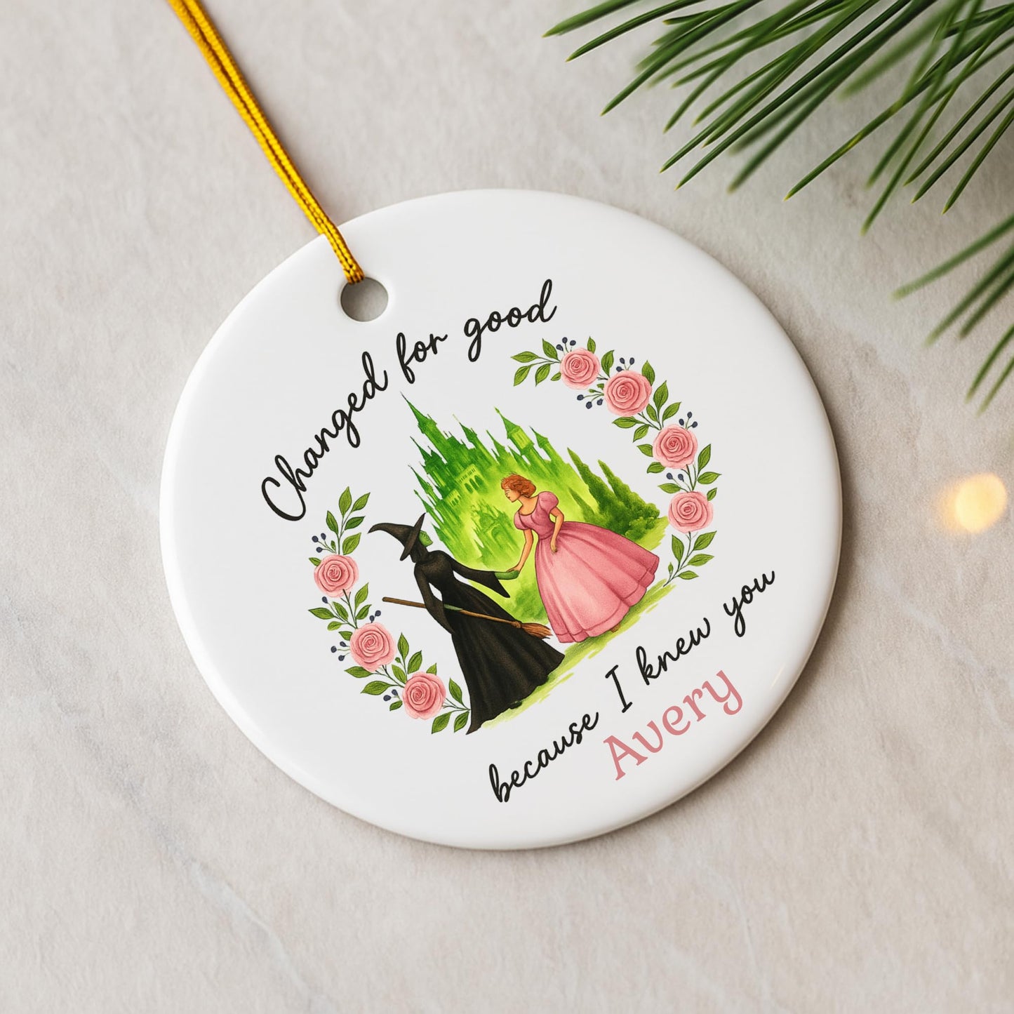Wicked Ceramic and Glass Ornament, Broadway Musicals Ornament, Broadway Gifts for Fan, Wicked Christmas, Best Friends Merch, Xmas Teen Girl Gift (Ceramic 2 S, 1)