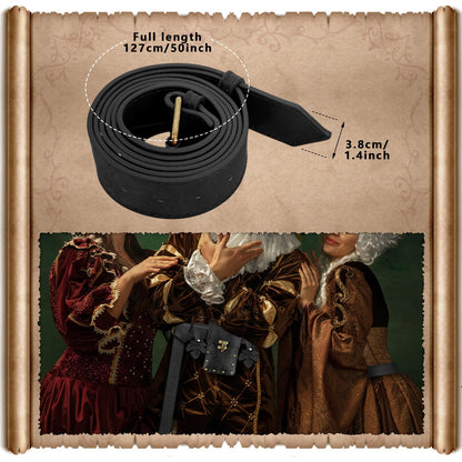 FunMular Renaissance Accessories Costume Women Belt Pouch Medieval Viking Potion Bottles Leather Belt Leaf Skirt Hikes (Black Set)