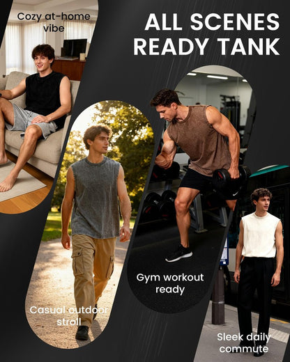 TinyChoice Men's 3-Pack Sleeveless Tank Tops Gym Muscle Acid Wash Workout Tees Cut Off Loose-Fit Athletic T-Shirts, Black Coffee Grey, S