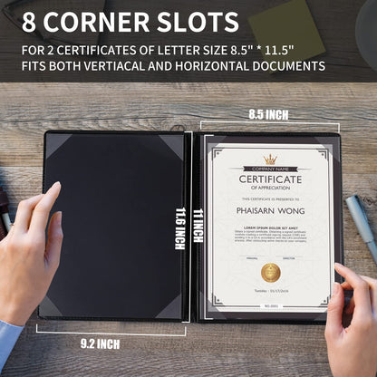 Diploma Cover 8.5 x 11 Certificate Holders for Letter-Sized Award Padded Menu Cover - Black Leather