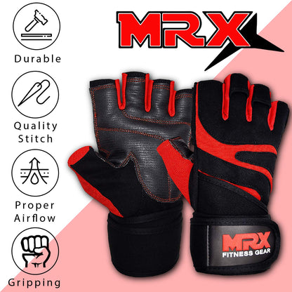 MRX Weightlifting Gloves for Men - Wrist Support Lifting Gloves | Workout Gym Accessories for Powerlifting