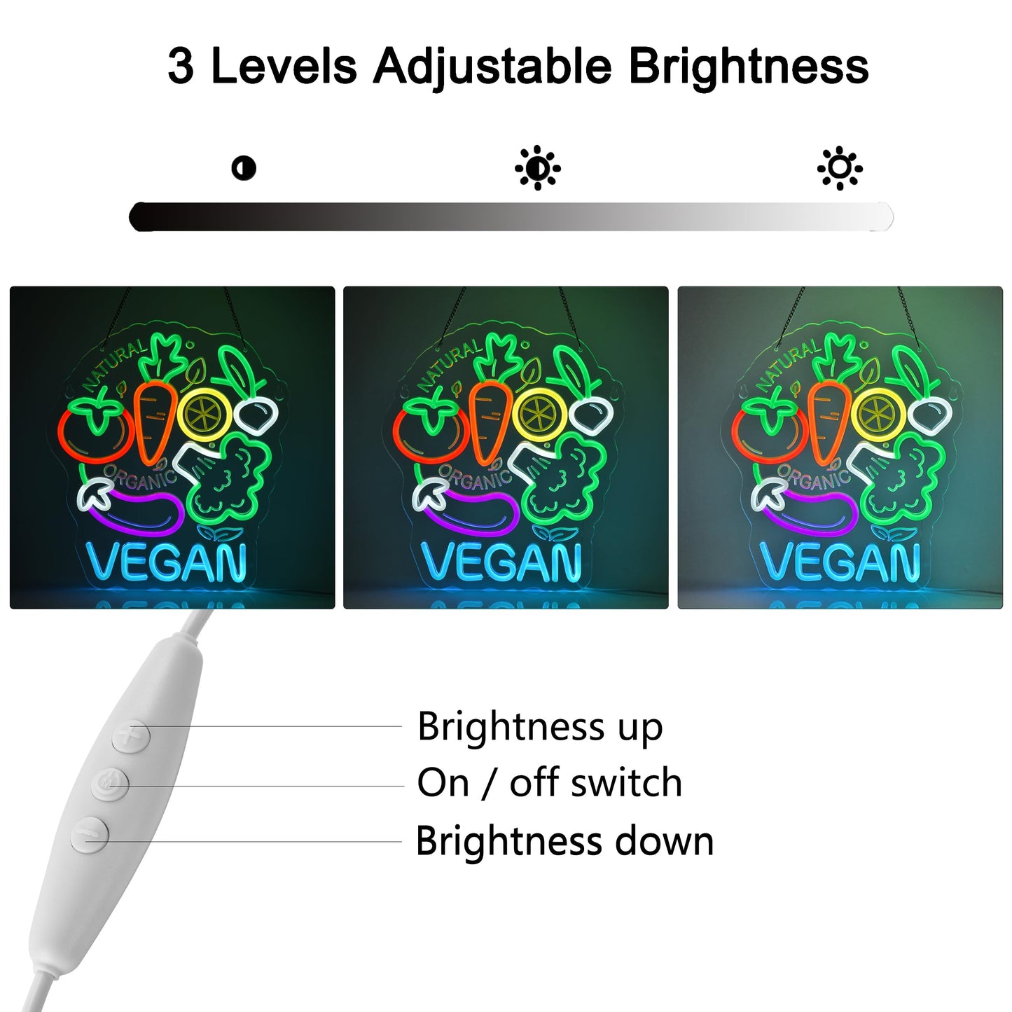 JOMOBUTY Vegan Neon Sign, Neon Lights Hanging Wall Art Decoration for Business Restaurant Shop Store Bar Cafe Party Home Decor, USB Powered Ultra Bright Dimmable,14.57×12.6inches
