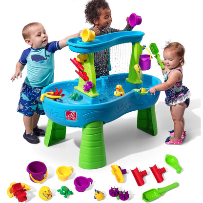 Step2 Rain Showers Splash Pond Toddler Water Table, Kids Water and Sand Activity Sensory Playset, Summer Outdoor Toys, 13 Piece Toy Accessories, For Toddles 1.5+ Years Old