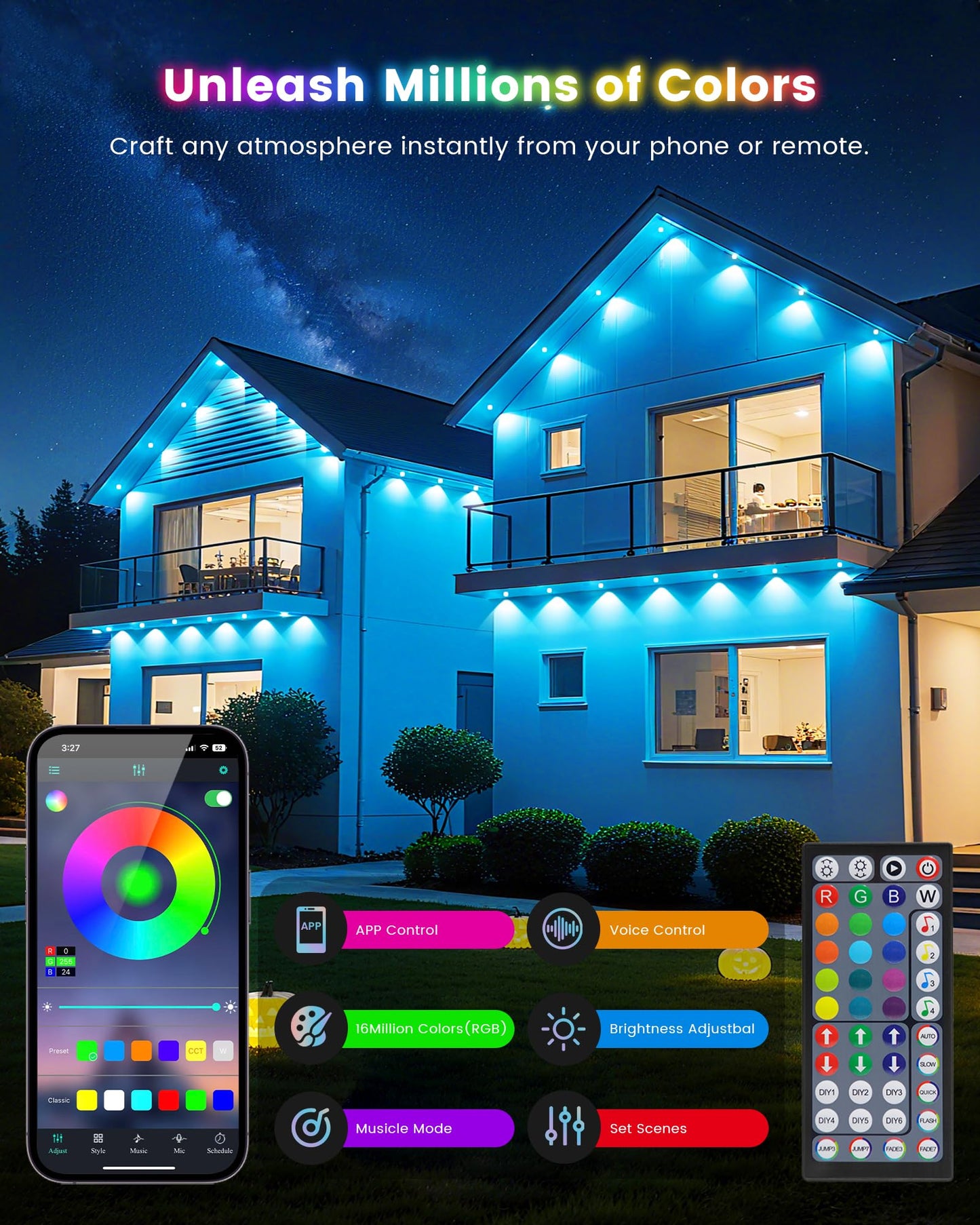KISUFU 200ft RGB+CCT Permanent Outdoor Lights for House, 24V 60W IP67 Outdoor Ground Lights, 60-Pack Pathway Light for Valentine Christmas Garden Yard Walkway