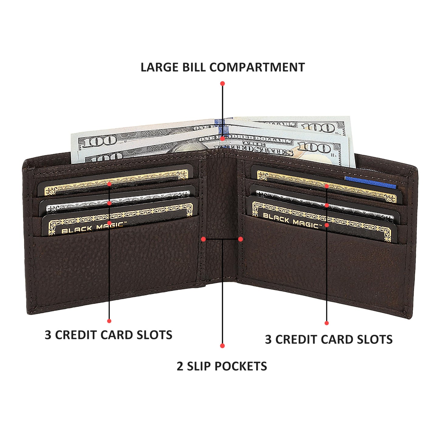 Wrangler Bifold Wallet for Men, Slim Casual Genuine Leather Purse, RFID Blocking, Gift for Him
