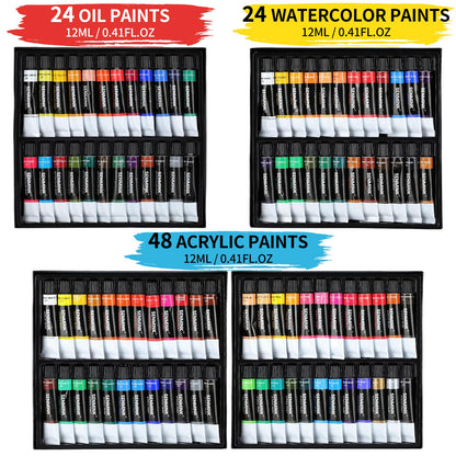 187Pcs Professional All-in-One Art Painting Kit with Aluminum & Beech Wood Easel, 96 Acrylic, Watercolor & Oil Paint Set, Complete Art Supplies Painting Set for Adults, Artists, Beginners