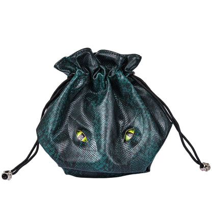 KSNDie Large DND Dice Bag Leather Dice Storage Bag Dark Green D&D Drawstring Pouch with Pockets for RPG Table Games - Can Hold 200+ Polyhedral Dice