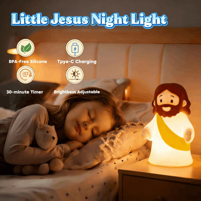 magical JD Little Jesus Night Light, Mini Silicone Jesus Lamp, Dimmable Rechargeable Touch Bedside Lamp for Nursery & Kids, Ideal Religious Gift for Christmas, Easter and Baptism(Yellow)