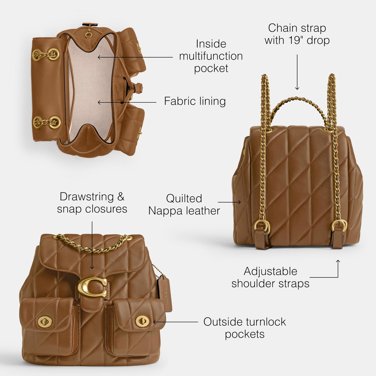 COACH Tabby Backpack with Quilting Honey Brown One Size