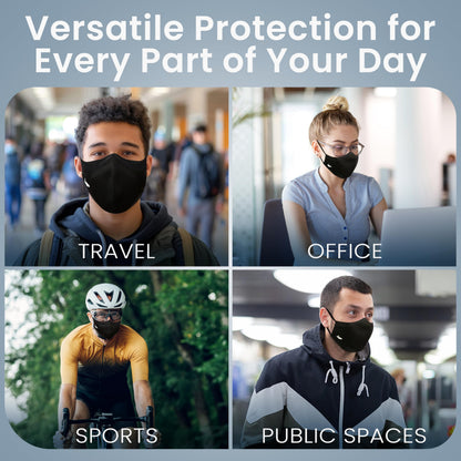 INHERENT Premium Traveler's Face Mask with Anti-Odor SILVERbac | Reusable, Adjustable, Comfortable (Black) (Large)