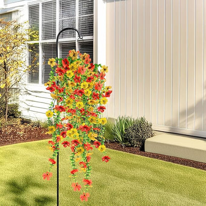 Artificial Flowers for Fall Decor, Artificial Hanging Flowers for Outdoors, 4pcs Realistic Faux Daisy Baskets Fake Plants for Autumn Thanksgiving Garden Front Porch Courtyard Patio (Orange Yellow)