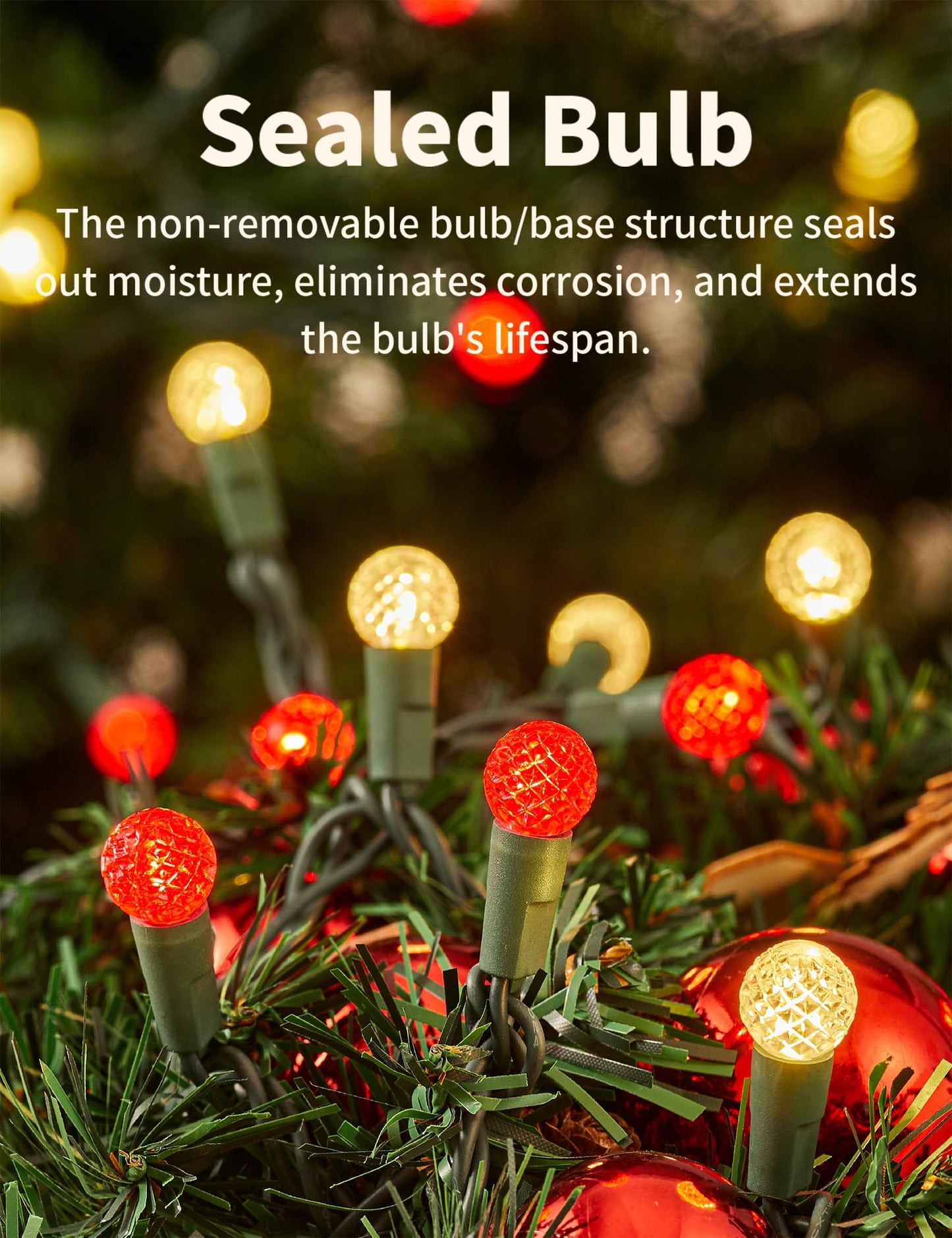 BOHON Christmas Lights 17FT 50 LED Faceted G15 Red and Warm White String Lights Outdoor Plug in Commercial Lighting Grade Tree Decorations for Indoor Xmas Decor, Green Wire, Waterproof