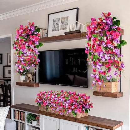 Artificial Flowers for Outdoors 2 Pack Fake Hanging Plants with Faux Hibiscus Flowers Summer Fall Decor UV Resistant Silk Leaves for Indoor Outdoor Front Door Porch Patio Planter Decor