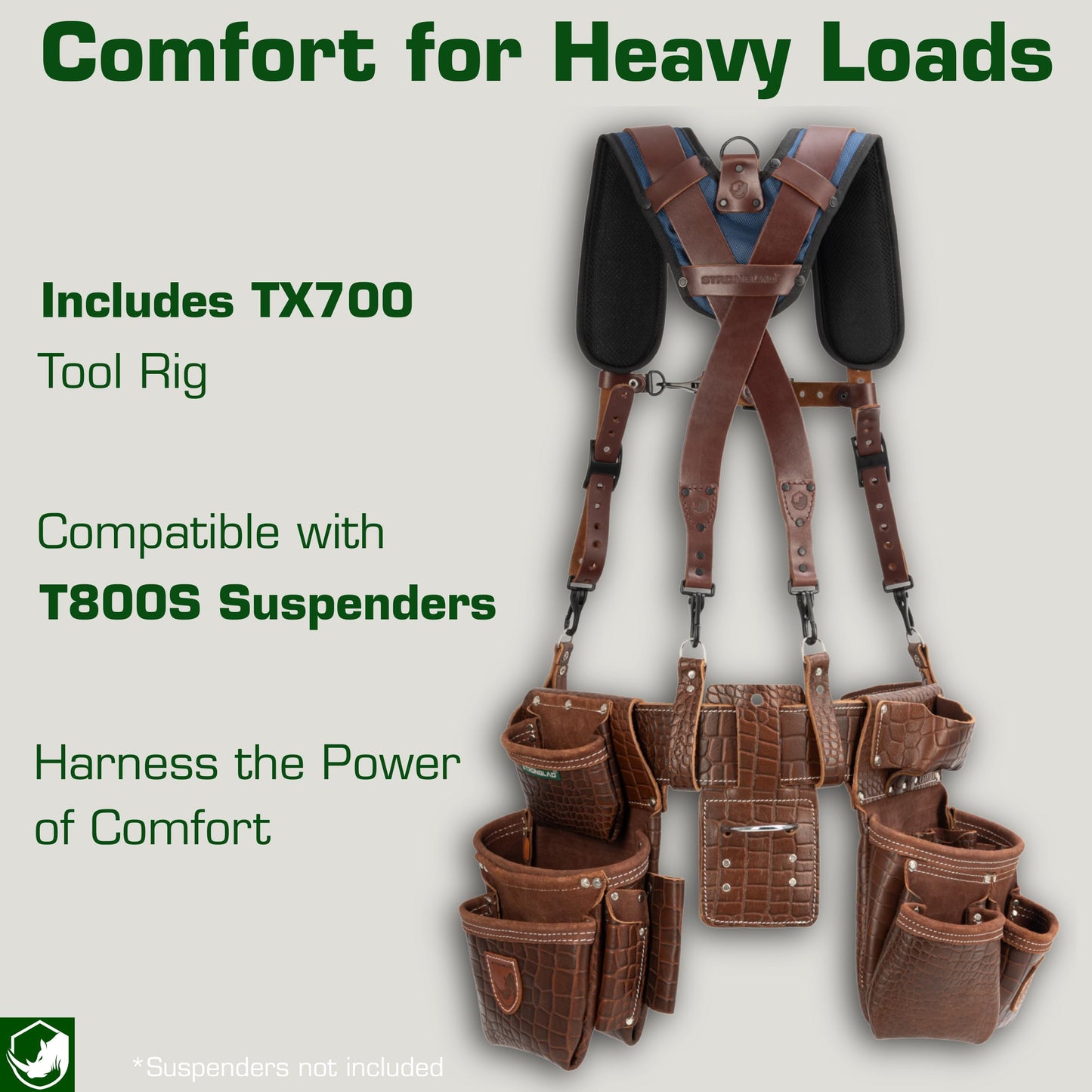 STRONGLAD Leather Carpenter Tool Belt – 21-Pocket Brown-Red Crocodile-Embossed Top-Grain Leather Framing Tool Belt for Men | Heavy-Duty Construction Gear with Stainless Steel Hardware